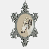Borzoi (Silber Brindle) Malerei Original Dog Art Schneeflocken Zinn-Ornament (Links)