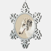 Borzoi (Silber Brindle) Malerei Original Dog Art Schneeflocken Zinn-Ornament (Rechts)