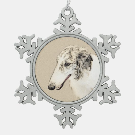 Borzoi (Silber Brindle) Malerei Original Dog Art Schneeflocken Zinn-Ornament (Vorderseite)