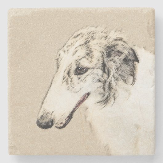 Borzoi (Silber Brindle) Malerei Original Dog Art Steinuntersetzer (Vorderseite)