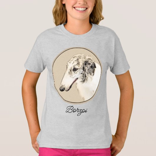 Borzoi (Silber Brindle) Malerei Original Dog Art T-Shirt (Vorderseite)