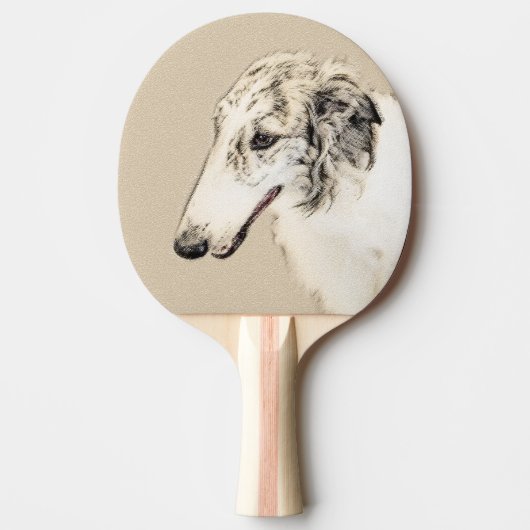 Borzoi (Silber Brindle) Malerei Original Dog Art Tischtennis Schläger (Vorderseite)