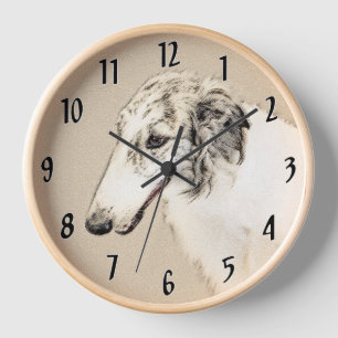 Borzoi (Silber Brindle) Malerei Original Dog Art Uhr