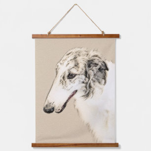 Borzoi (Silber Brindle) Malerei Original Dog Art Wandteppich Mit Holzrahmen