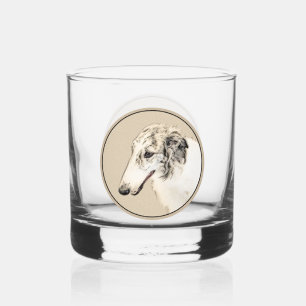 Borzoi (Silber Brindle) Malerei Original Dog Art Whiskyglas