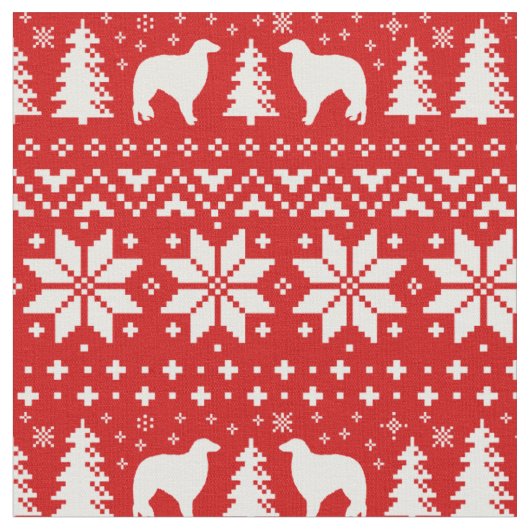 Borzoi-Silhouette-Weihnachtsmuster-Rot Stoff (Nahaufnahme)