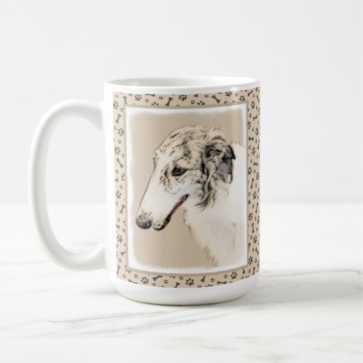 Borzoi (Silver Brindle) Malerei Original Hundekuns Kaffeetasse (Links)