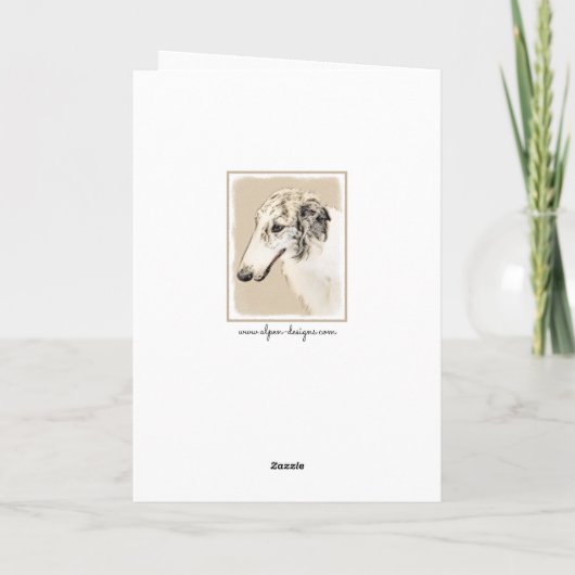 Borzoi (Silver Brindle) Malerei Original Hundekuns Karte (Rückseite)