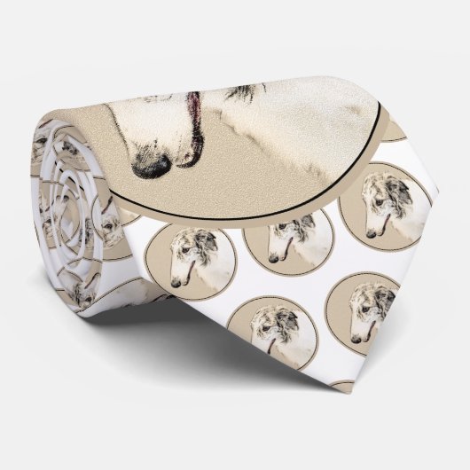 Borzoi (Silver Brindle) Malerei Original Hundekuns Krawatte (Gerollt)