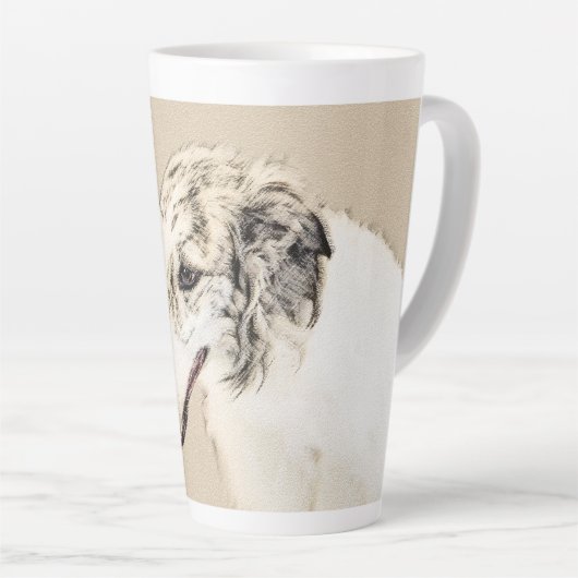 Borzoi (Silver Brindle) Malerei Original Hundekuns Milchtasse (Rechte Ecke)