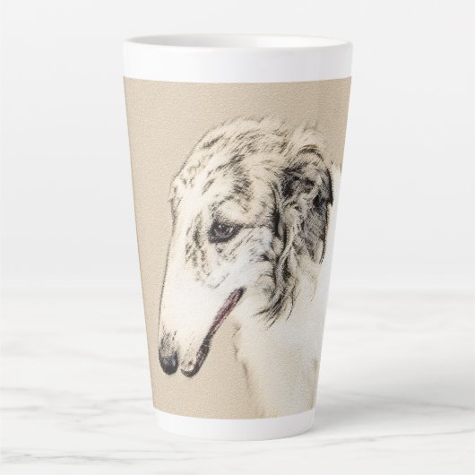 Borzoi (Silver Brindle) Malerei Original Hundekuns Milchtasse (Vorderseite)