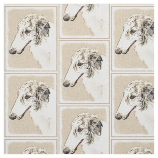 Borzoi (Silver Brindle) Malerei Original Hundekuns Stoff (Muster)