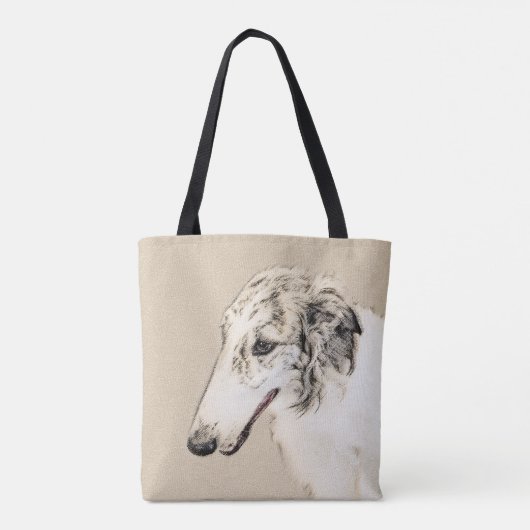 Borzoi (Silver Brindle) Malerei Original Hundekuns Tasche (Rückseite)
