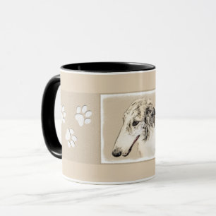 Borzoi (Silver Brindle) Malerei Original Hundekuns Tasse