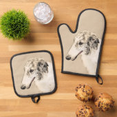 Borzoi Silver Brindle Malerei Wolfhound Dog Art Ofenhandschuh & Topflappen-Set (Oben Unten)