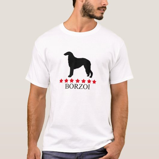 Borzoi-T - Shirt mit roten Sternen (Vorderseite)