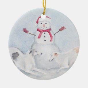 Borzoi und Snowman Hund Kunstmuseum Keramik Ornament