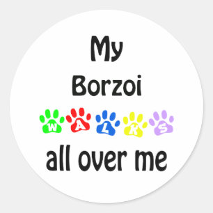 Borzoi Walks Design Runder Aufkleber
