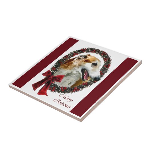 Borzoi Weihnachten Fliese (Seite)