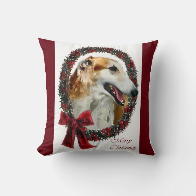 Borzoi Weihnachten Kissen (Vorderseite)