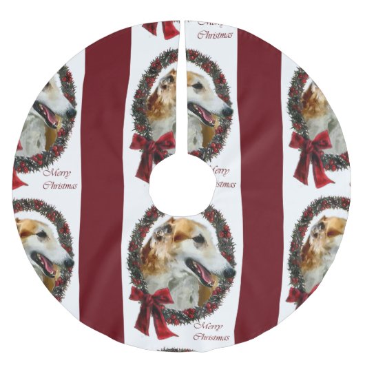 Borzoi Weihnachten Polyester Weihnachtsbaumdecke (Vorderseite)