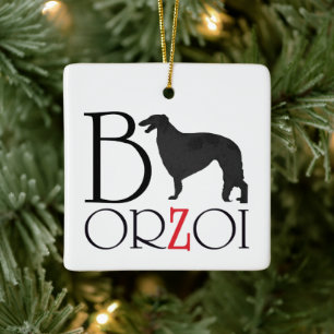 Borzoi-Weihnachtsbaumanhänger Keramikornament