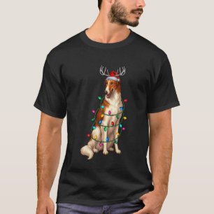 Borzoi Weihnachtsbeleuchtung Santa Hut Rentier Pyj T-Shirt
