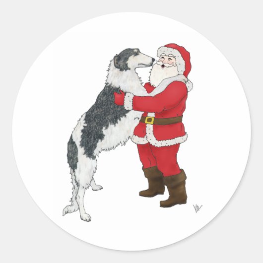 Borzoi Weihnachtsgrüßen Runder Aufkleber (Vorderseite)