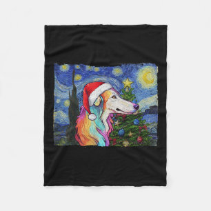 Borzoi Weihnachtsmannmütze Weihnachten Starry Nigh Fleecedecke