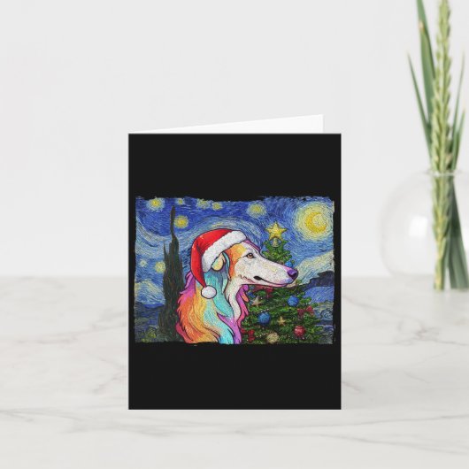 Borzoi Weihnachtsmannmütze Weihnachten Starry Nigh Karte (Vorderseite)