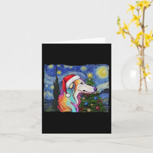Borzoi Weihnachtsmannmütze Weihnachten Starry Nigh Karte (Gelbe Blume)