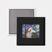 Borzoi Weihnachtsmannmütze Weihnachten Starry Nigh Magnet (Vorderseite/Rückseite)