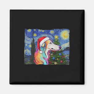 Borzoi Weihnachtsmannmütze Weihnachten Starry Nigh Magnet