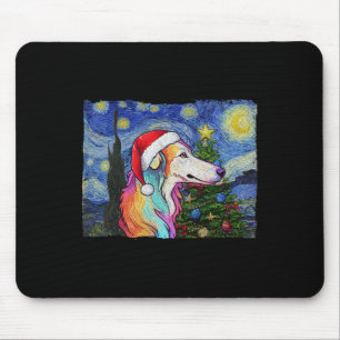 Borzoi Weihnachtsmannmütze Weihnachten Starry Nigh Mousepad