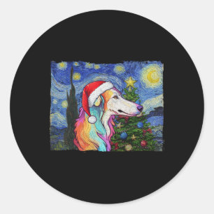 Borzoi Weihnachtsmannmütze Weihnachten Starry Nigh Runder Aufkleber