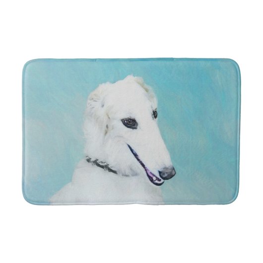 Borzoi (weiß) Malerei - Niedliche Original Hunde K Badematte (Vorderseite)