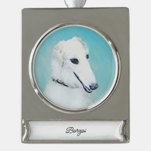 Borzoi (weiß) Malerei - Niedliche Original Hunde K Banner-Ornament Silber