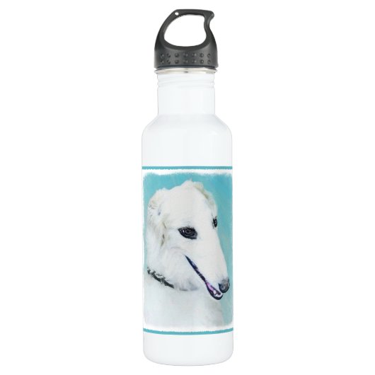 Borzoi (weiß) Malerei - Niedliche Original Hunde K Edelstahlflasche (Vorderseite)