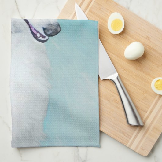 Borzoi (weiß) Malerei - Niedliche Original Hunde K Geschirrtuch (Viertel Falte)