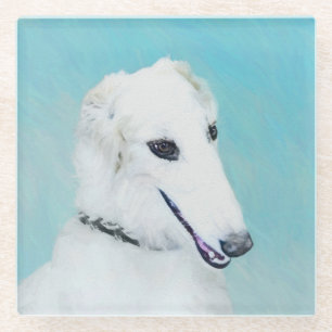 Borzoi (weiß) Malerei - Niedliche Original Hunde K Glasuntersetzer