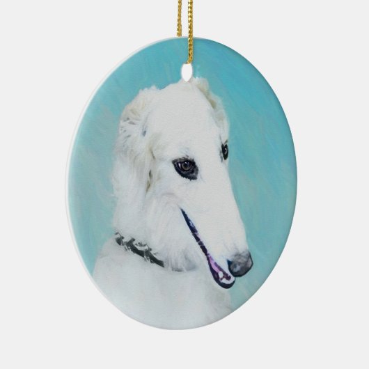 Borzoi (weiß) Malerei - Niedliche Original Hunde K Keramik Ornament (Rechts)