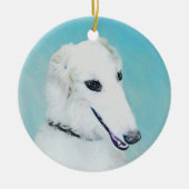 Borzoi (weiß) Malerei - Niedliche Original Hunde K Keramik Ornament (Vorne)