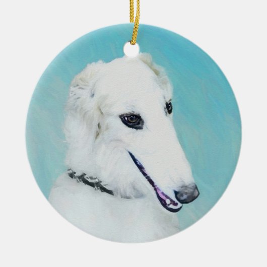 Borzoi (weiß) Malerei - Niedliche Original Hunde K Keramik Ornament (Vorne)