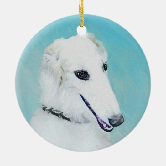 Borzoi (weiß) Malerei - Niedliche Original Hunde K Keramik Ornament (Hinten)