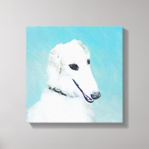 Borzoi (weiß) Malerei - Niedliche Original Hunde K Leinwanddruck