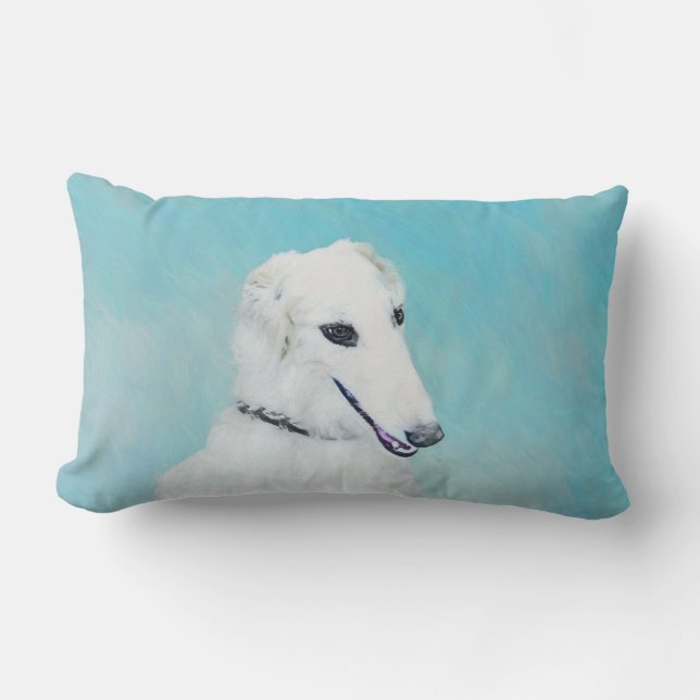 Borzoi (weiß) Malerei - Niedliche Original Hunde K Lendenkissen (Vorderseite)