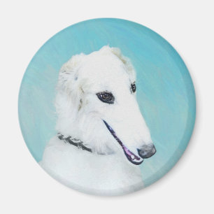 Borzoi (weiß) Malerei - Niedliche Original Hunde K Magnet
