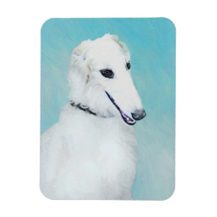 Borzoi (weiß) Malerei - Niedliche Original Hunde K Magnet