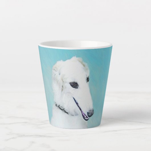 Borzoi (weiß) Malerei - Niedliche Original Hunde K Milchtasse (Vorderseite)