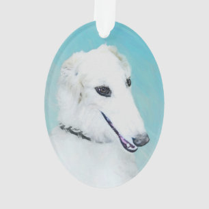 Borzoi (weiß) Malerei - Niedliche Original Hunde K Ornament